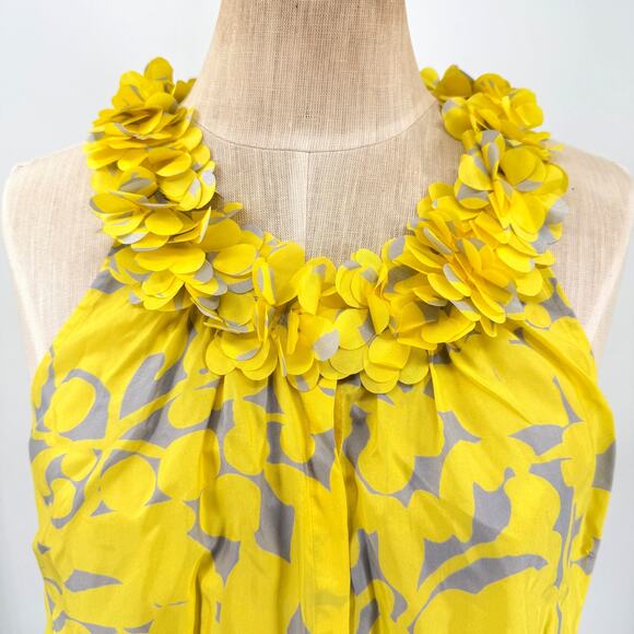 J Crew Womens 100% Silk SLeveless Blouse Yellow Purple Petal Neck Size Small - Picture 2 of 4
